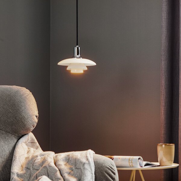 Louis Poulsen Lampă suspendată PH 2/1, Ø 20 cm, crom, sticlă, reglabil, Alb, Camera de zi / sufragerie, Sticlă, Design