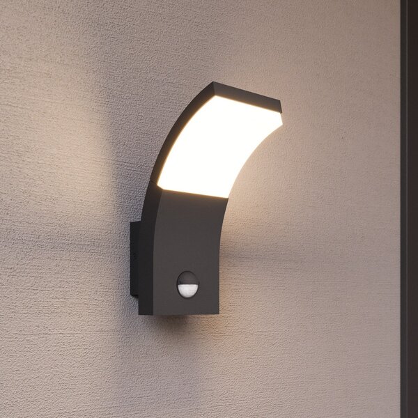 Lucande Aplică de perete cu LED Timm, senzor, 20cm, antracit, IP54, Negru, Aluminiu, Modern, Perete unghiular