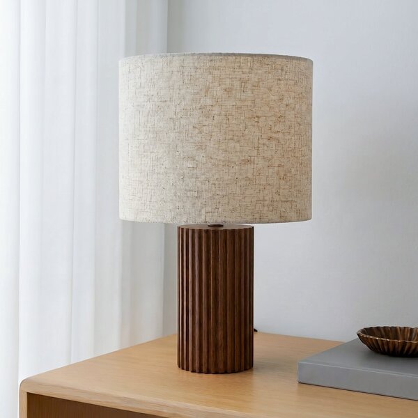 Lampă de masă Lindby, Kimiko, Lemn, Camera de zi, Țesătură / Textil, Scandinavă