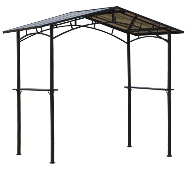 Outsunny Foisor de Gradina pentru Barbecue BBQ cu Acoperis din PC si Rafturi Laterale, Structura din Aluminiu si Metal, 246x149x230cm, Negru