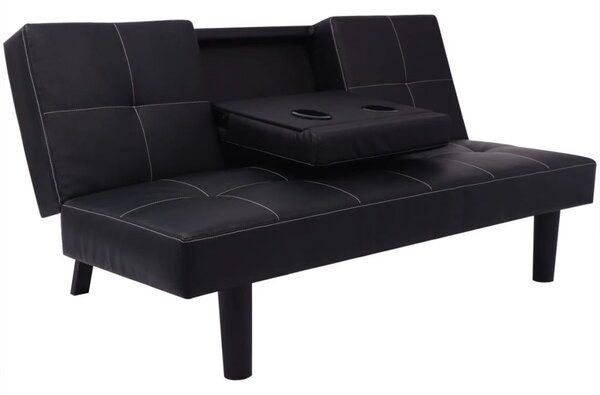 Canapea extensibilă cu masă rabatabilă, negru, piele sintetică