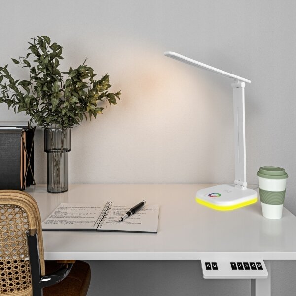 Lampă de birou LED RGBW dimabilă, cu încărcare wireless, LED/7W/5V USB, alb