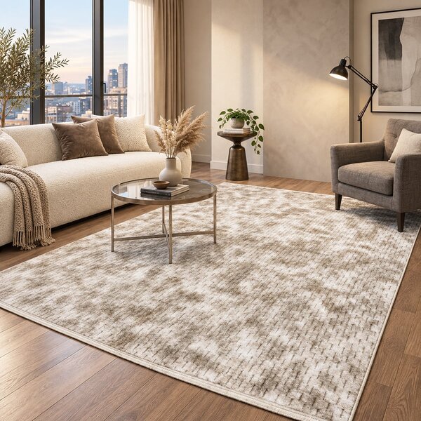 Covor camera antiderapant Welsoft Plus, model abstract, bej-taupe, diverse marimi