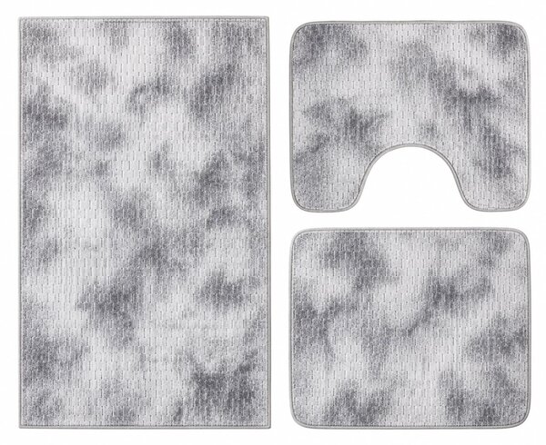 Set covoare baie antiderapante, 3 piese, model abstract, gri, CBA424