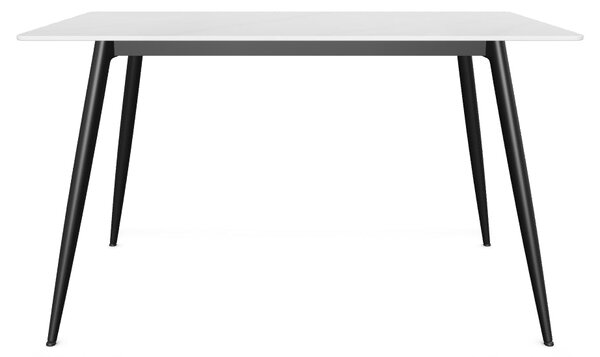 Masa RION, alb cu efect de marmura/negru mat, ceramica/metal, 130x70x7