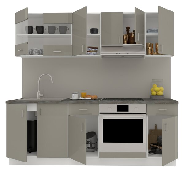 Set haaus V13, Gri Lucios/Alb, MDF, Blat Thermo 28 mm, L 220 cm