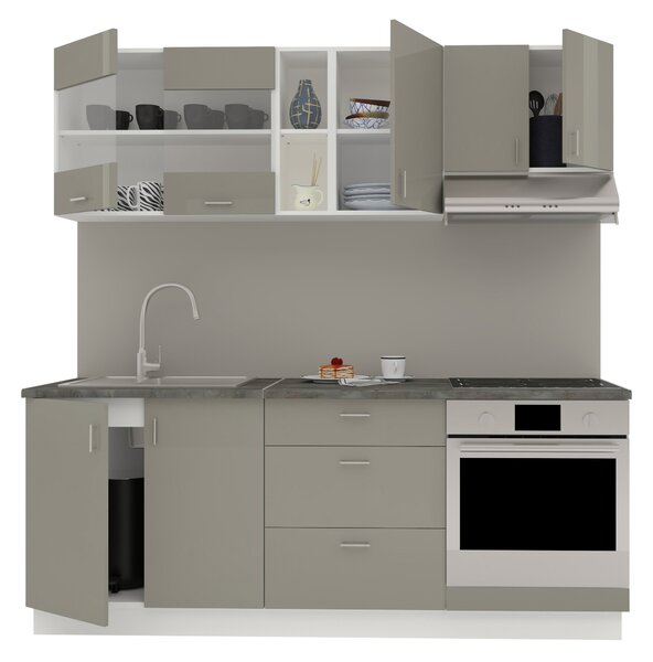 Set haaus V12, Gri Lucios/Alb, MDF, Blat Thermo 28 mm, L 200 cm