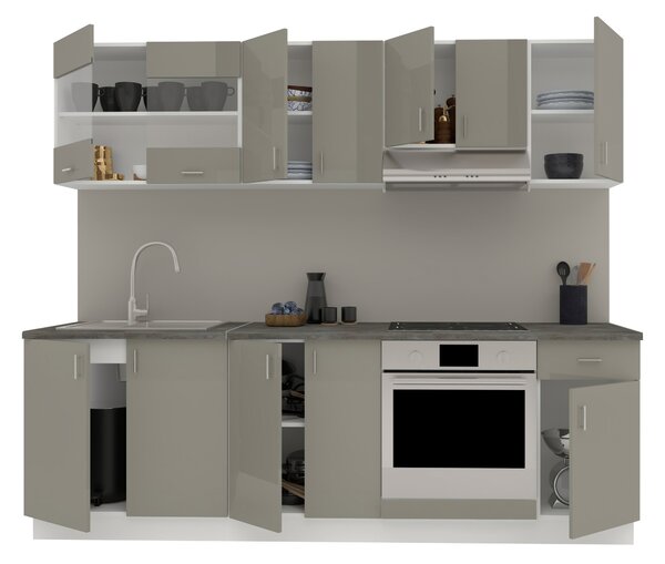 Set haaus V15, Gri Lucios/Alb, MDF, Blat Thermo 28 mm, L 240 cm