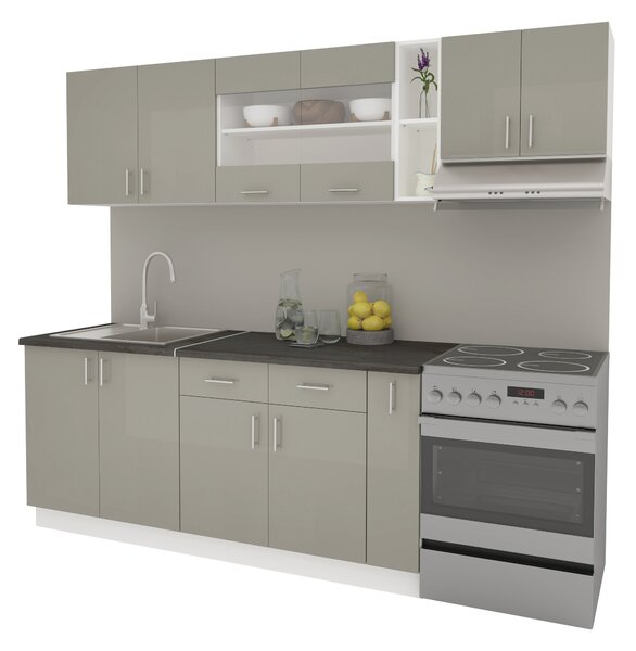 Set haaus V16, Gri Lucios/Alb, MDF, Blat Thermo 28 mm, L 240 cm