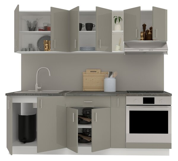 Set haaus V14, Gri Lucios/Alb, MDF, Blat Thermo 28 mm, L 220 cm