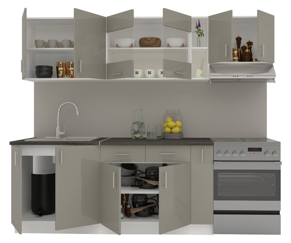 Set haaus V16, Gri Lucios/Alb, MDF, Blat Thermo 28 mm, L 240 cm
