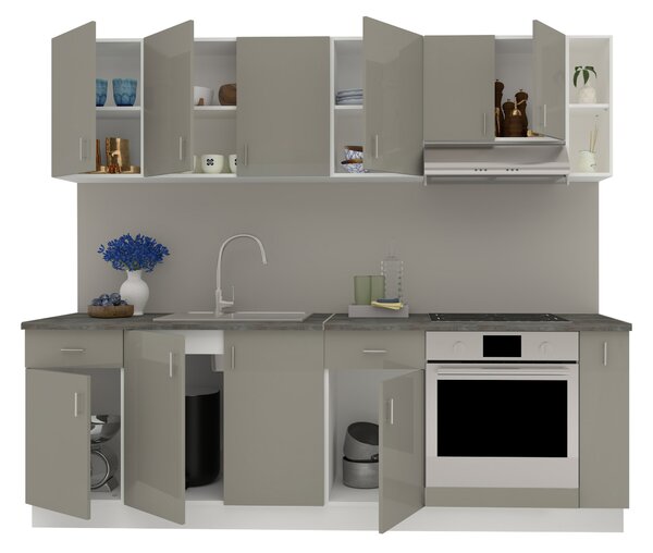 Set haaus V17, Gri Lucios/Alb, MDF, Blat Thermo 28 mm, L 240 cm