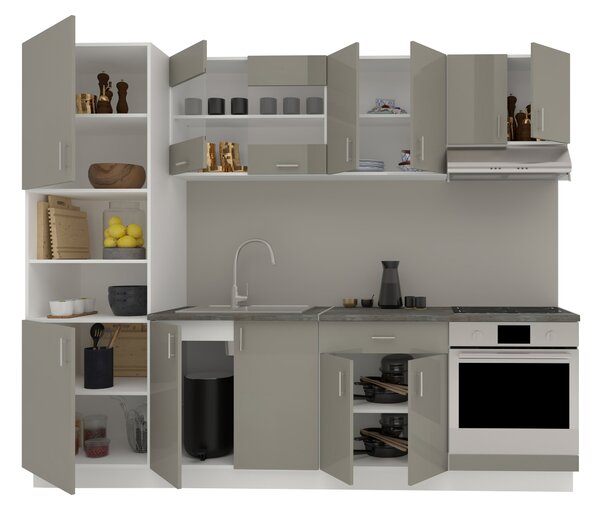 Set haaus V20, Gri Lucios/Alb, MDF, Blat Thermo 28 mm, L 260 cm