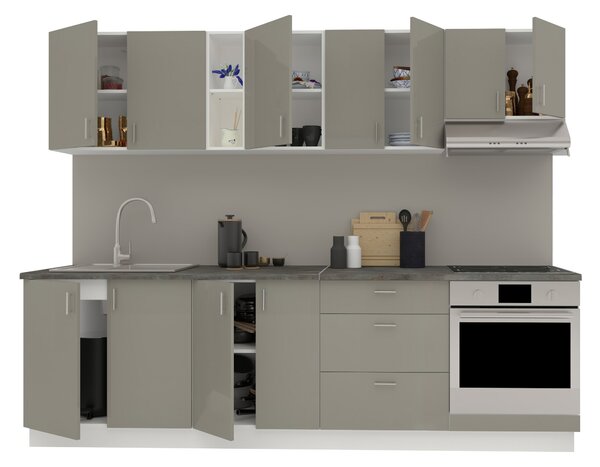 Set haaus V18, Gri Lucios/Alb, MDF, Blat Thermo 28 mm, L 260 cm