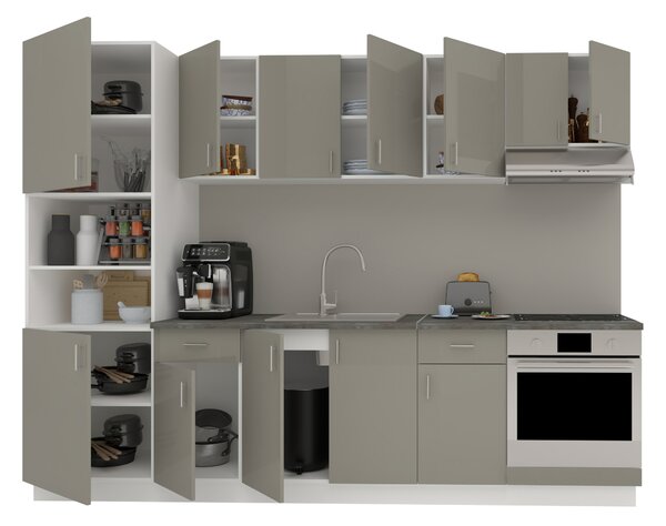 Set haaus V24, Gri Lucios/Alb, MDF, Blat Thermo 28 mm, L 280 cm