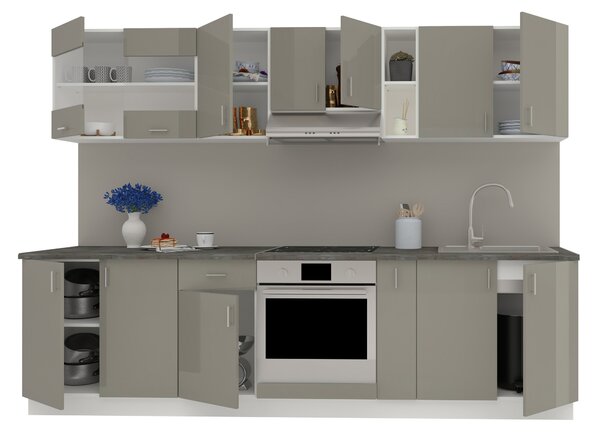 Set haaus V21, Gri Lucios/Alb, MDF, Blat Thermo 28 mm, L 280 cm