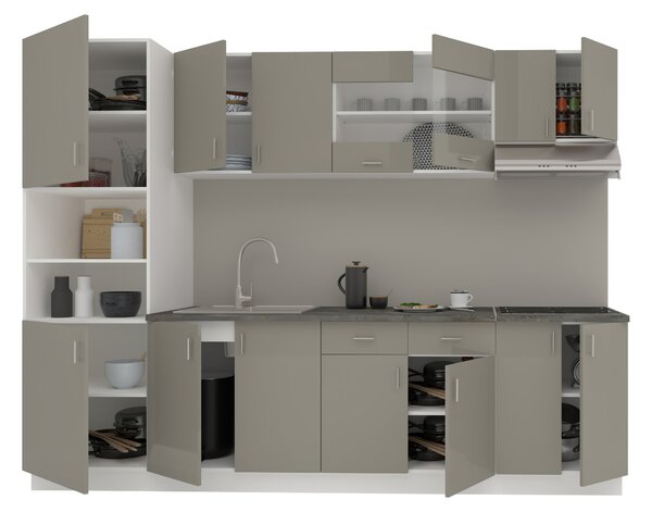 Set haaus V23, Gri Lucios/Alb, MDF, Blat Thermo 28 mm, L 280 cm
