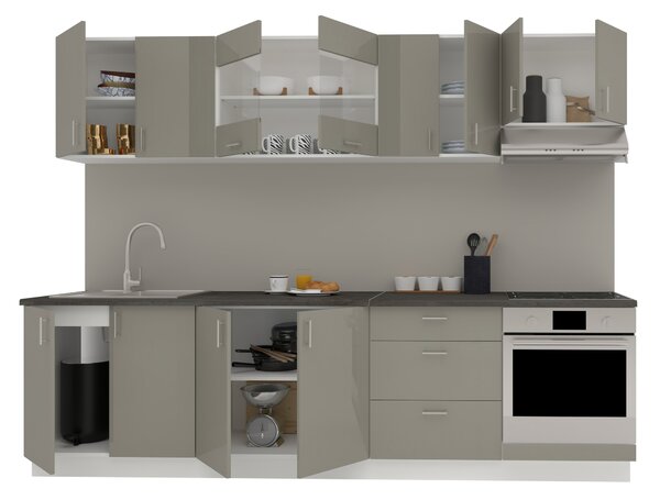 Set haaus V22, Gri Lucios/Alb, MDF, Blat Thermo 28 mm, L 280 cm