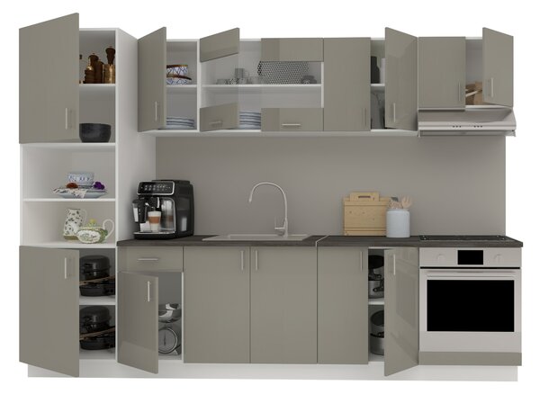 Set haaus V27, Gri Lucios/Alb, MDF, Blat Thermo 28 mm, L 300 cm