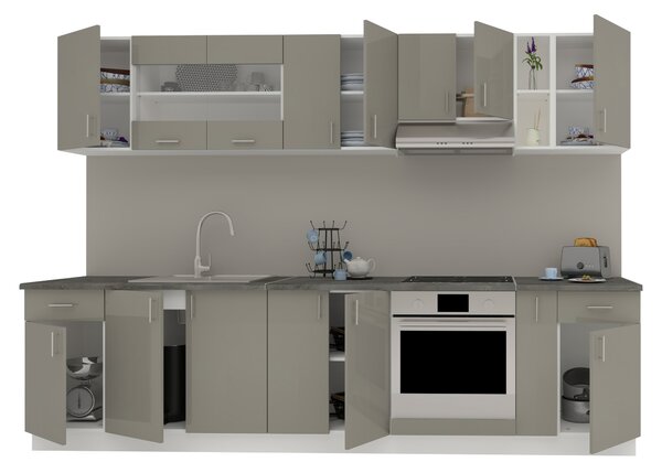 Set haaus V25, Gri Lucios/Alb, MDF, Blat Thermo 28 mm, L 300 cm