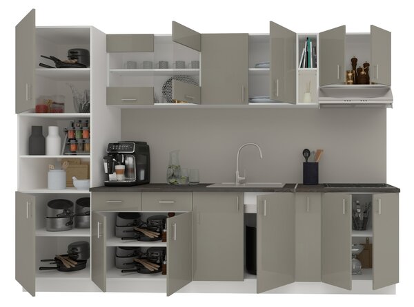 Set haaus V26, Gri Lucios/Alb, MDF, Blat Thermo 28 mm, L 300 cm
