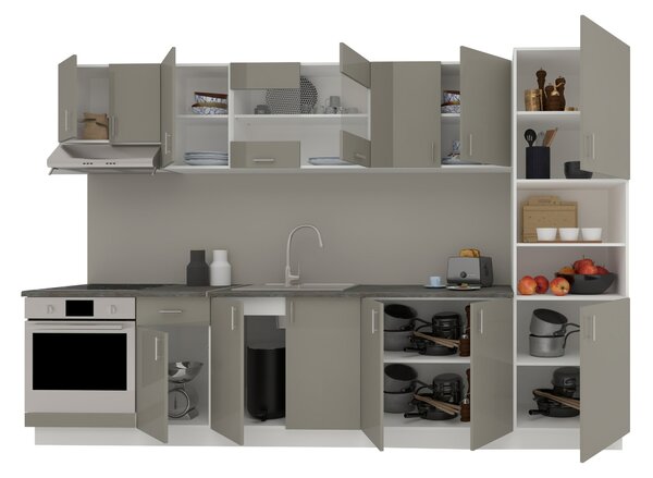 Set haaus V30, Gri Lucios/Alb, MDF, Blat Thermo 28 mm, L 320 cm