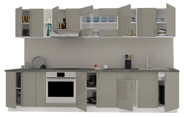 Set haaus V32, Gri Lucios/Alb, MDF, Blat Thermo 28 mm, L 340 cm