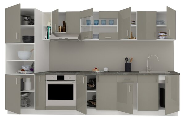 Set haaus V33, Gri Lucios/Alb, MDF, Blat Thermo 28 mm, L 340 cm