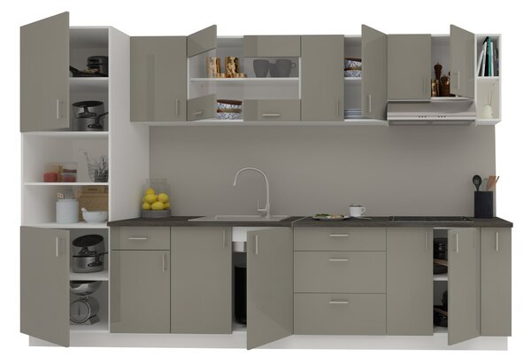 Set haaus V29, Gri Lucios/Alb, MDF, Blat Thermo 28 mm, L 320 cm