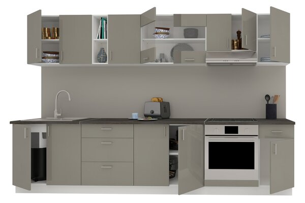 Set haaus V28, Gri Lucios/Alb, MDF, Blat Thermo 28 mm, L 320 cm