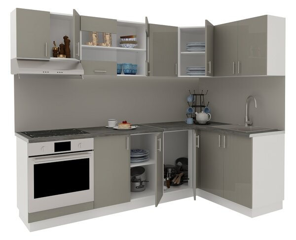 Set haaus V34, Gri Lucios/Alb, MDF, Blat Thermo 28 mm, L 240 x 140 cm