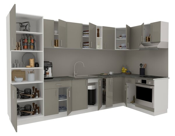 Set haaus V35, Gri Lucios/Alb, MDF, Blat Thermo 28 mm, L 320 x 160 cm