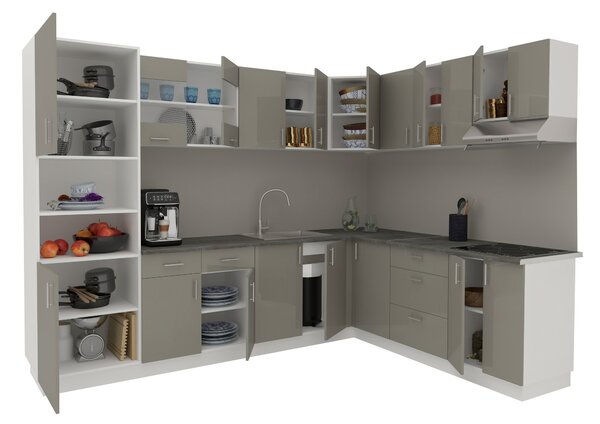 Set haaus V36, Gri Lucios/Alb, MDF, Blat Thermo 28 mm, L 280 x 220 cm