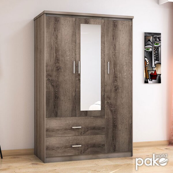 Dulap Olympus Cu 3 Uși Și Sertare + Oglindă Culoare Castillo-Toro 120x57x183 cm