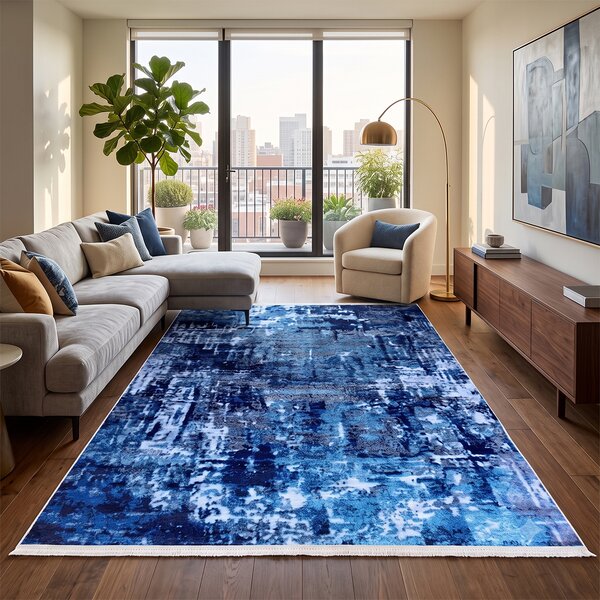 Covor camera antiderapant, Modern Abstract Albastru, 200x300 cm