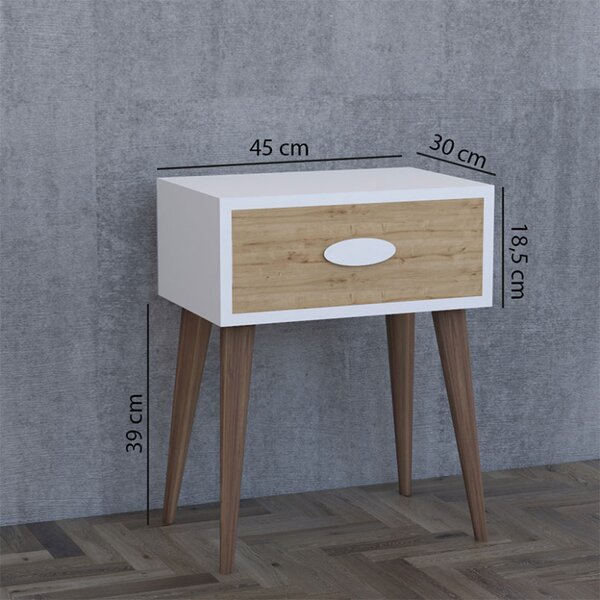 Noptiera Labow Walnut-Alb 45x30x57.5 cm
