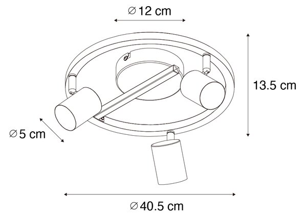 Spot luminos de tavan negru GU10 50mm cu 3 lumini rotund, cu iluminare de fundal și comutator cu 3 căi - Back Up