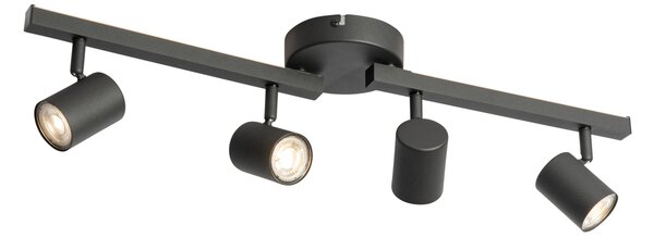 Spot de tavan negru GU10 50mm cu 4 lumini, inclusiv iluminare de fundal și comutator cu 3 căi - Back Up