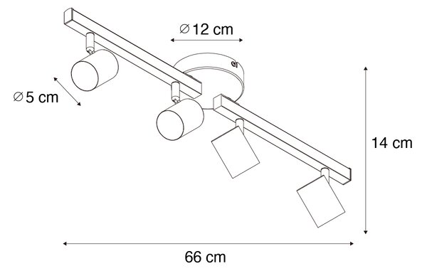 Spot de tavan negru GU10 50mm cu 4 lumini, inclusiv iluminare de fundal și comutator cu 3 căi - Back Up
