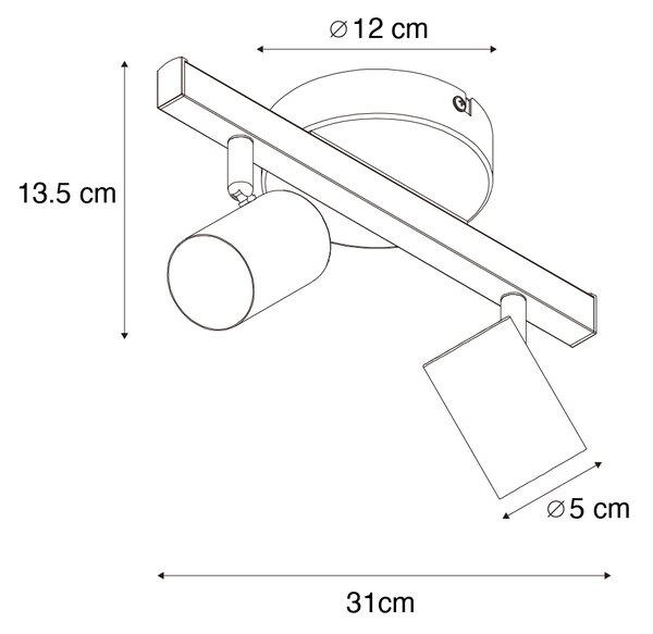 Spot de tavan negru GU10 50mm cu 2 lumini, inclusiv iluminare de fundal și comutator cu 3 căi - Back Up