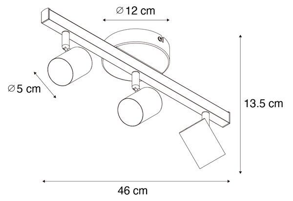 Spot de plafon negru GU10 50mm cu 3 lumini, inclusiv iluminare de fundal și comutator cu 3 căi - Back Up