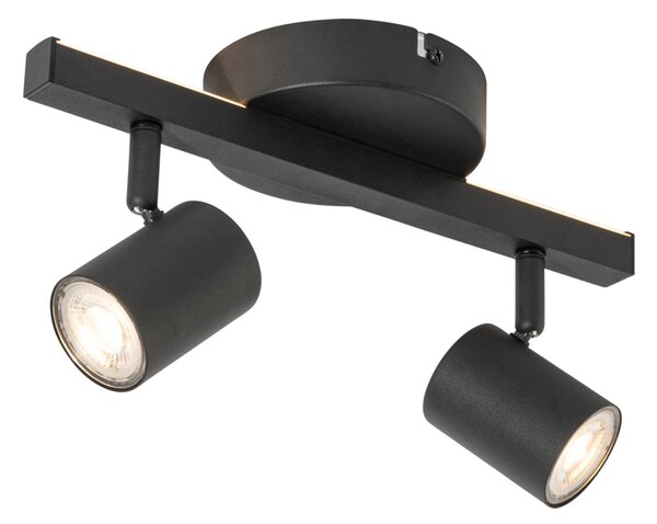 Spot de tavan negru GU10 50mm cu 2 lumini, inclusiv iluminare de fundal și comutator cu 3 căi - Back Up