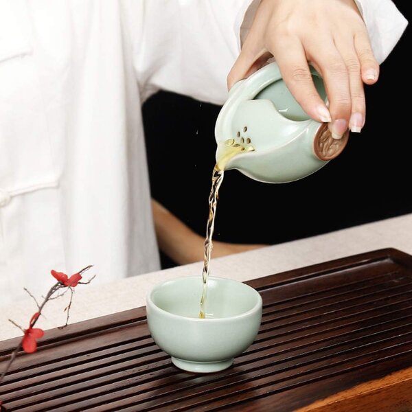 Set Tea for One 150 ml, ceainic si cupa din ceramica, verde turcoaz