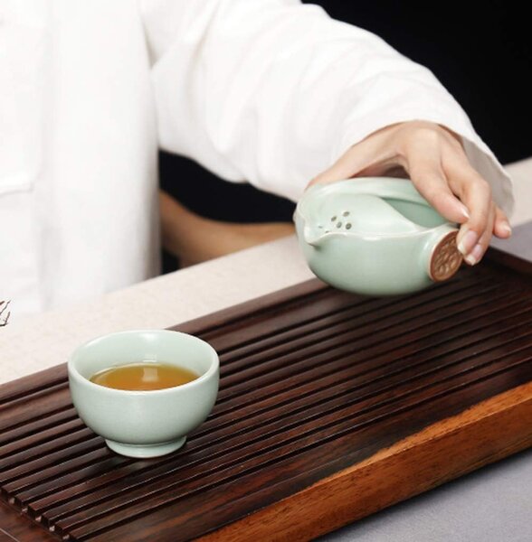 Set Tea for One 150 ml, ceainic si cupa din ceramica, verde turcoaz