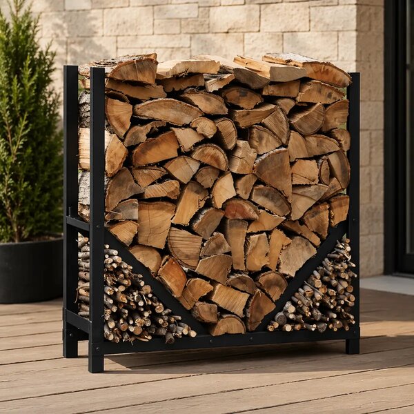 Suport lemne semineu din metal,homs negru,80x30x80 cm