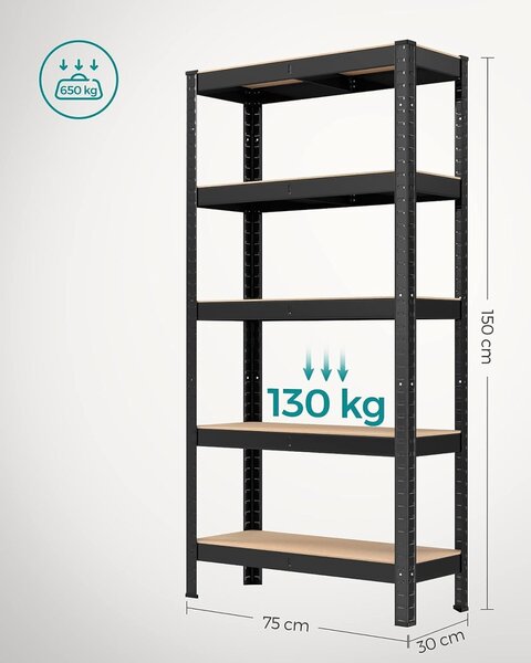 Set 2 rafturi Songmics Negru 150x75x30 cm