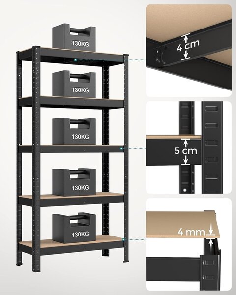 Set 2 rafturi Songmics Negru 150x75x30 cm