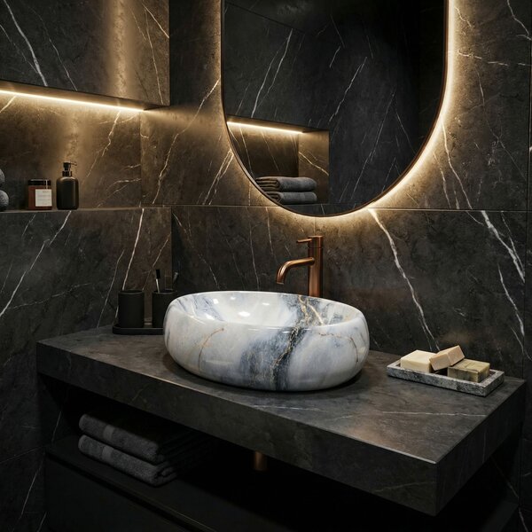Chiuveta din granit Rea Linda, 49 x 34 cm, imitatie piatra-granit lucios, REA-U2514
