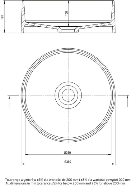 Deante Silia lavoar 36x36 cm rotund de blat antracit mat CQS_TU4S
