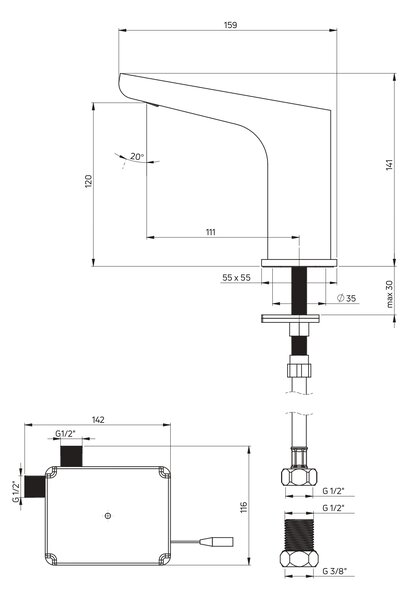 Deante Hiacynt baterie lavoar stativ electrică crom BQH_028R